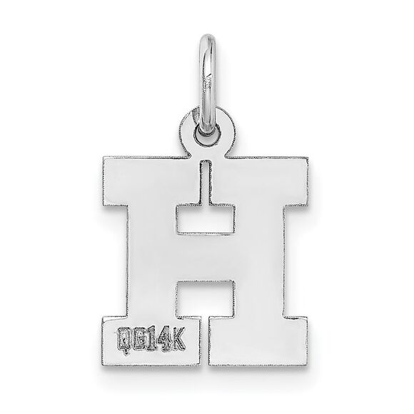 14k White Gold, Amanda Collection, Small Block Style Initial H Pendant - Picture 3 of 5